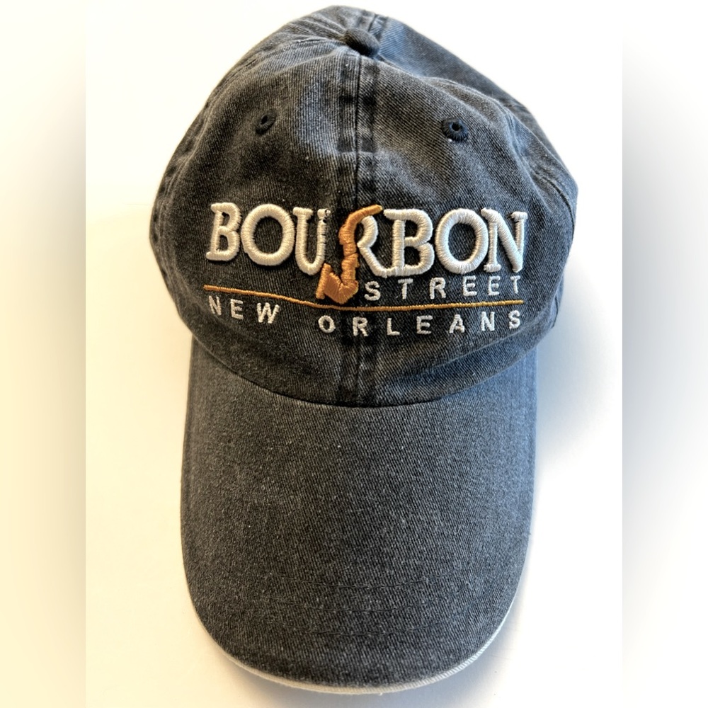 Bourbon Street New Orleans Cap Hat Embroidered saxophone Jazz Gray hook and loop